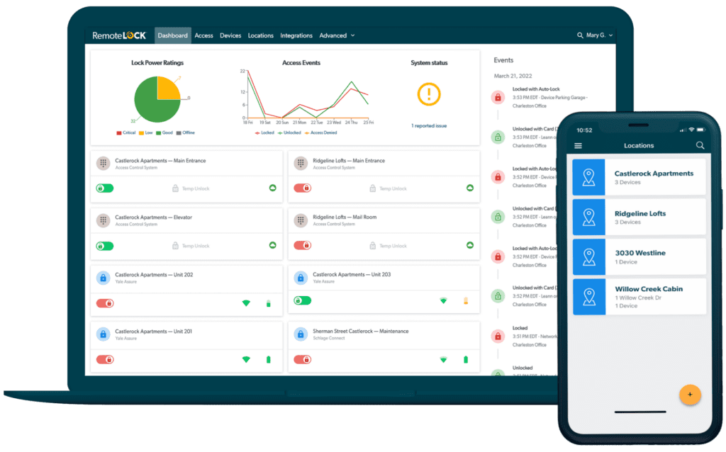 RemoteLock Software Dashboard for Vacation Rentals and Multifamily