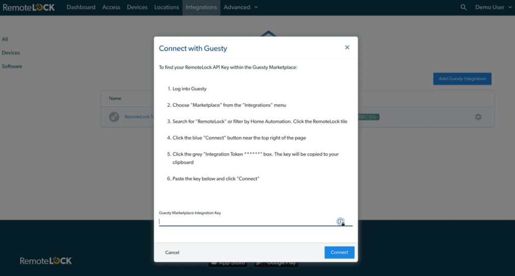 RemoteLock Integrations with Guesty Using Integration Key Screenshot