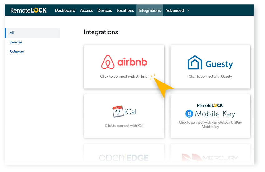Select Airbnb in RemoteLock Integrations Screenshot