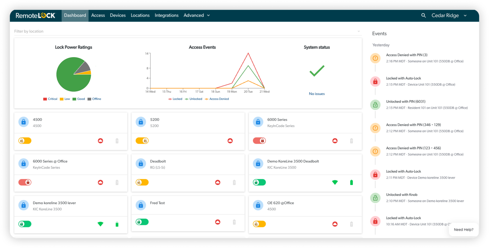 remotelock dashboard platform